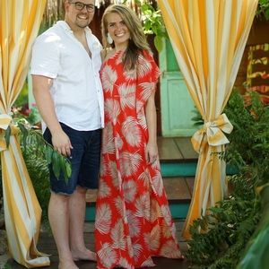 One Shoulder Palm Print Maxi